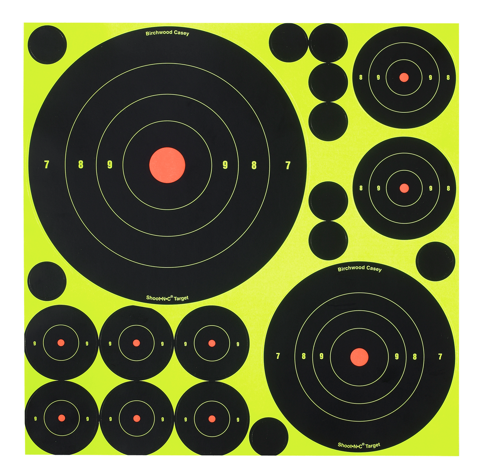 Birchwood Casey 34018 Shoot-N-C Reactive Target Variety Pack Self-Adhesive Paper Black/Yellow Bullseye 50 Pack