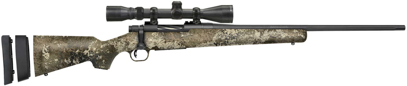 Mossberg 28257 Patriot Super Bantam w/Optic 350 Legend 4+1 22" Matte Blued Fluted Threaded Barrel, Matte Blued Drilled & Tapped Receiver, Adj LOP TrueTimber Strata Synthetic Stock, 3-9x40mm Duplex