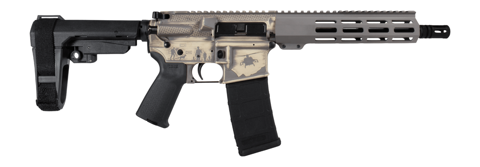 Shark Coast Tactical SCC07428MILFDE-P Military 5.56 NATO 30+1 10.50" Black Nitride Threaded Barrel, 2-Tone FDE Cerakote Aluminum Receiver w/Picatinny Rail, M-LOK Handguard, Polymer SB Tactical SBA3 Br