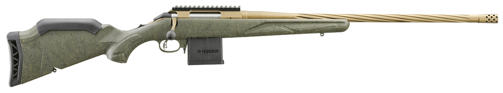 Ruger 46939 American II Predator Full Size 223 Rem 10+1 22" Burnt Bronze Cerakote Spiral Fluted Threaded Barrel & Alloy Steel Receiver w/Picatinny Rail, Green Splatter Adj LOP Synthetic Stock