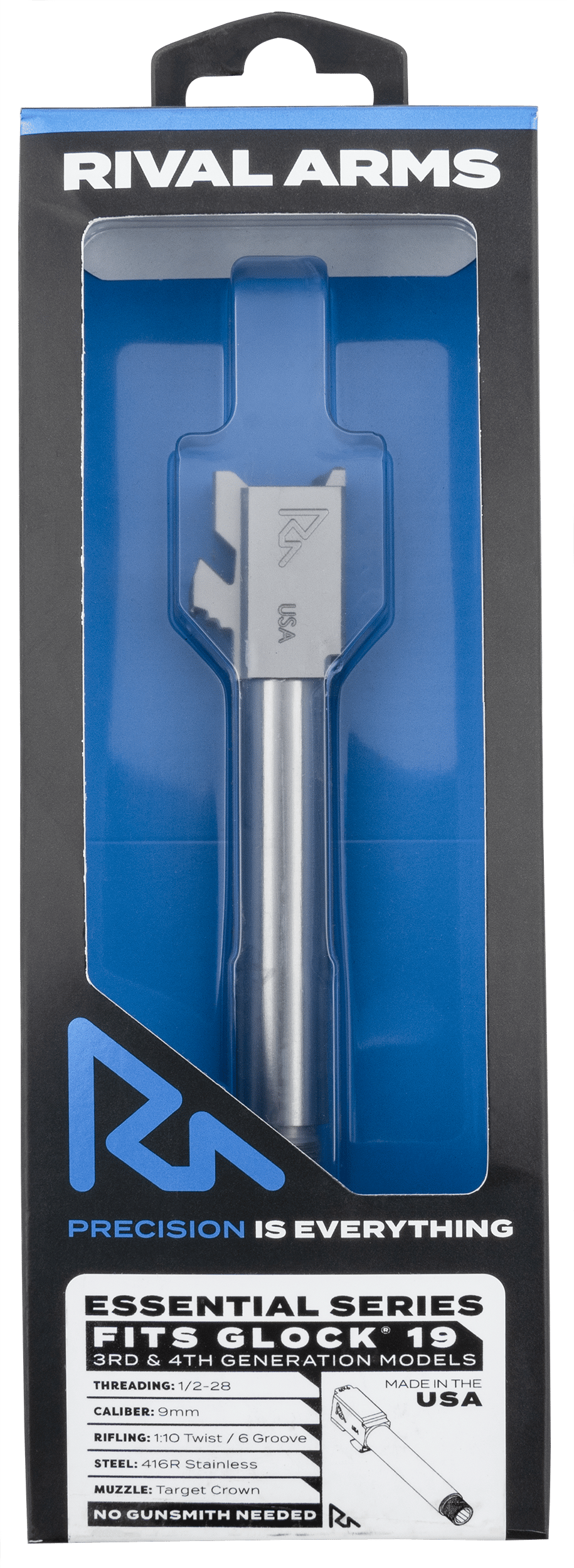 Rival Arms RARA22G202D Essential V2 Match Grade 9mm Luger 4.49" Threaded Stainless Steel, Fits Glock 19 Gen3-4