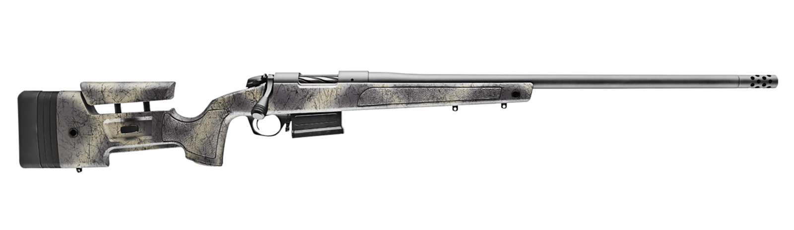 Bergara Rifles B14LM357 B-14 Wilderness HMR 7mm Rem Mag 5+1 24" Threaded, Sniper Gray Cerakote Barrel/Rec, Adj. SoftTouch Woodland Camo Stock with Mini-Chassis, Omni Muzzle Brake