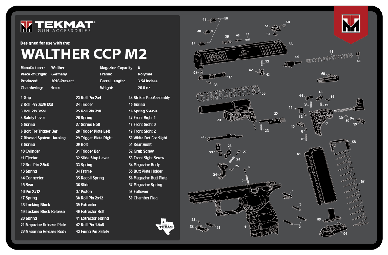 TekMat TEKR17WALCCPM2 Walther CCP M2 Cleaning Mat Black/White Rubber 11"x17" Walther CCP M2 Parts Diagram