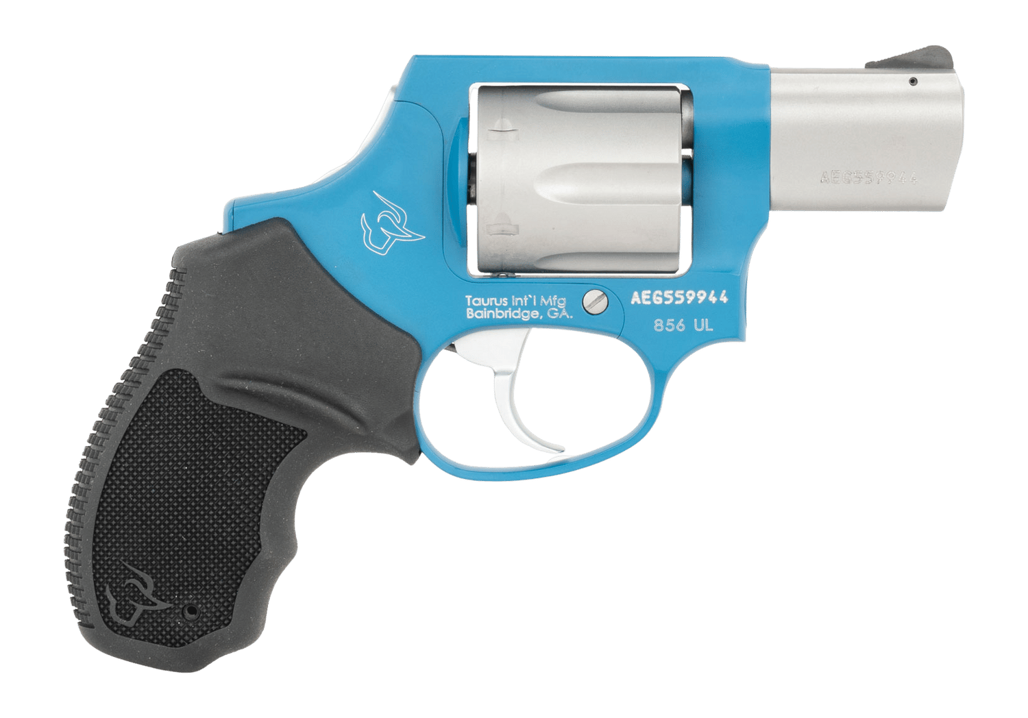 Taurus 2-85629ULC23CH 856 Ultra-Lite Small 38 Special +P 6 Shot 2" Matte Stainless Barrel & Cylinder, Sky Blue Cerakote Aluminum Frame, Black Ribber Grip, Transfer Bar, Safety Concealed Hammer