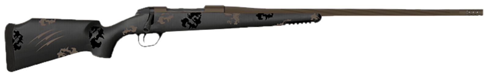 Fierce Firearms TWTROG300PRC20BT Twisted TI Rogue 300 PRC 20" Black Cerakote Steel Threaded Barrel, Black Cerakote Drilled & Tapped Titanium Receiver, LR Negative Comb Trophy Camo Carbon Fiber Stock