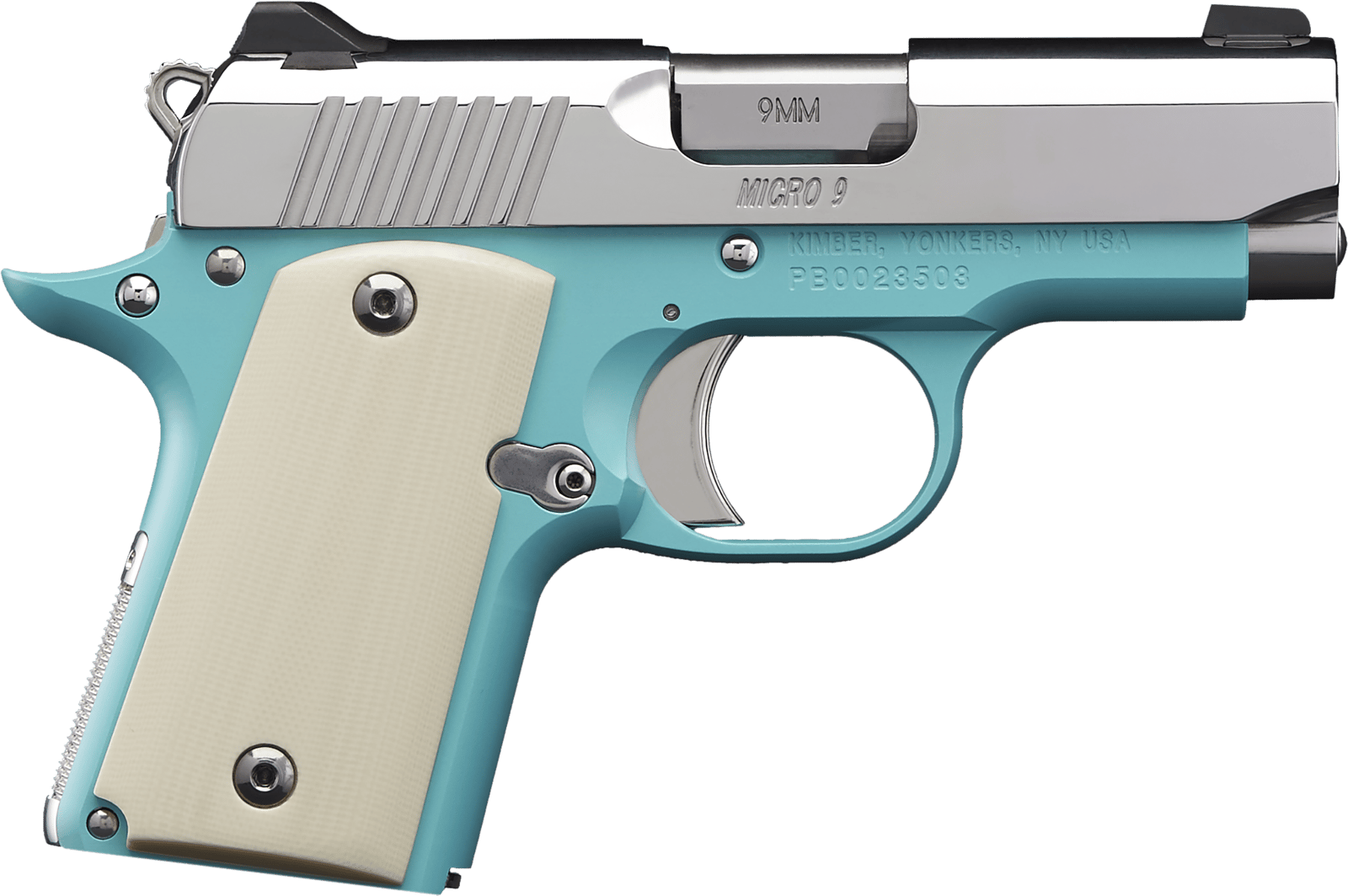 Kimber Mfg.,inc 3700647 Micro 9 Bel Air NS 9mm 6+1 3.15" Stainless Steel Slide Bel Air Blue Mirror-Polished Ivory G-10 Grip