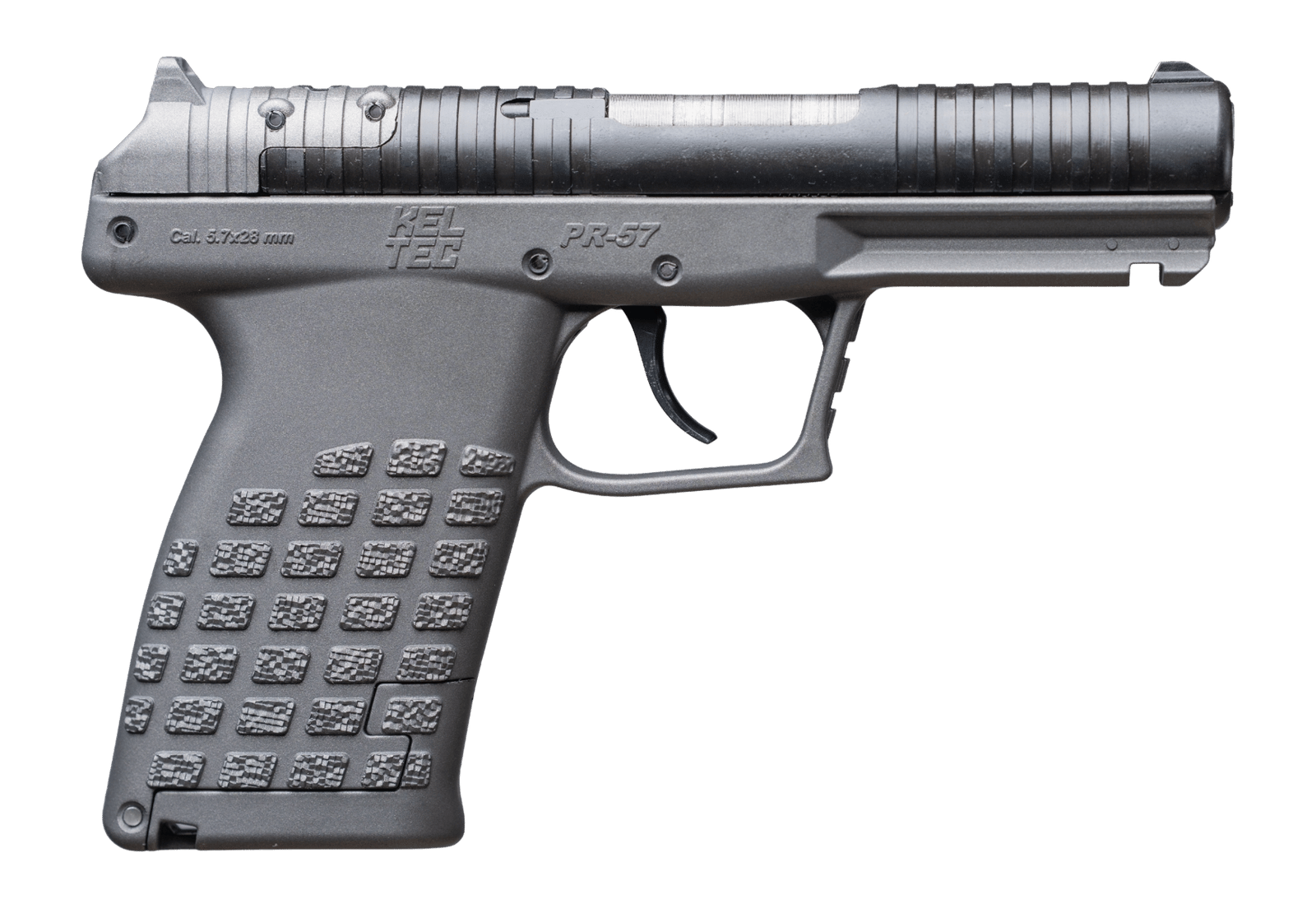 Kel-Tec PR57TNG PR-5.7  Compact Frame 5.7x28mm 20+1 4" Stainless Steel Rotary Barrel, Black Optic Ready/Serrated Slide, Tungsten Gray Frame & Textured Grip