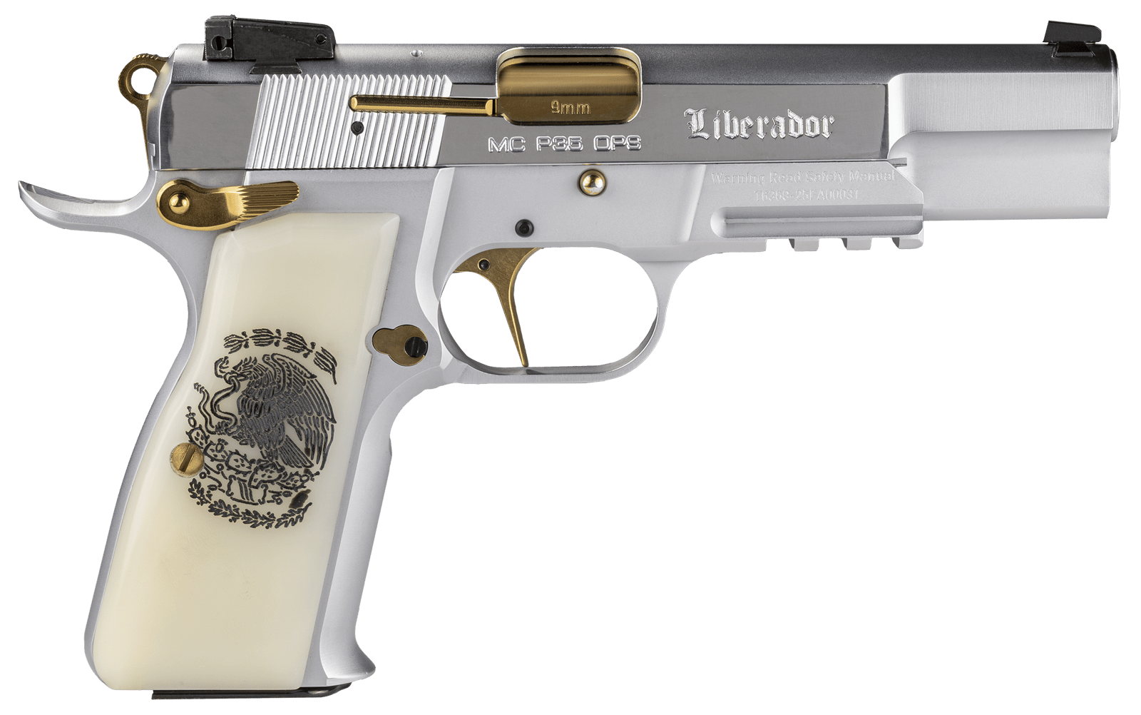 Girsan 391455 MCP 35 Liberador 9mm Luger, OPS with Accessory Rail, Gold Controls, Pearl Engraved Grips