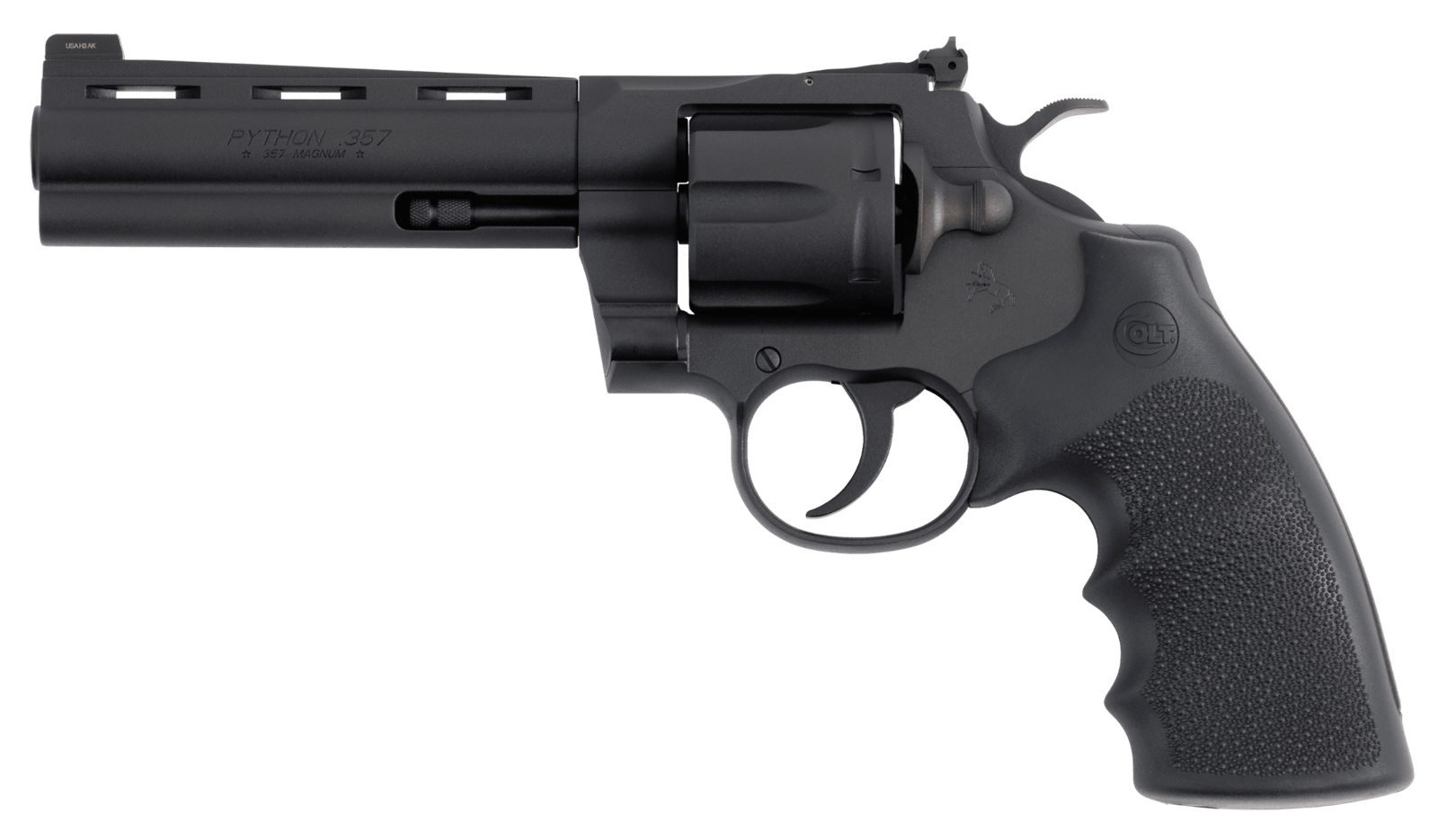 Colt Mfg PYTHONBM5RNS Python  357 Mag/38 Special 6 Shot 5" Matte Blued Vent Rib Carbon Steel Barrel, Cylinder & Frame, Black Rubber Grip, Exposed Hammer