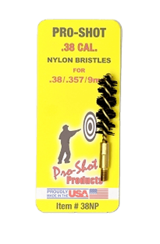 Pro-Shot 38NP Bore Brush  9mm Pistol #8-32 Thread Nylon Bristles Brass Core