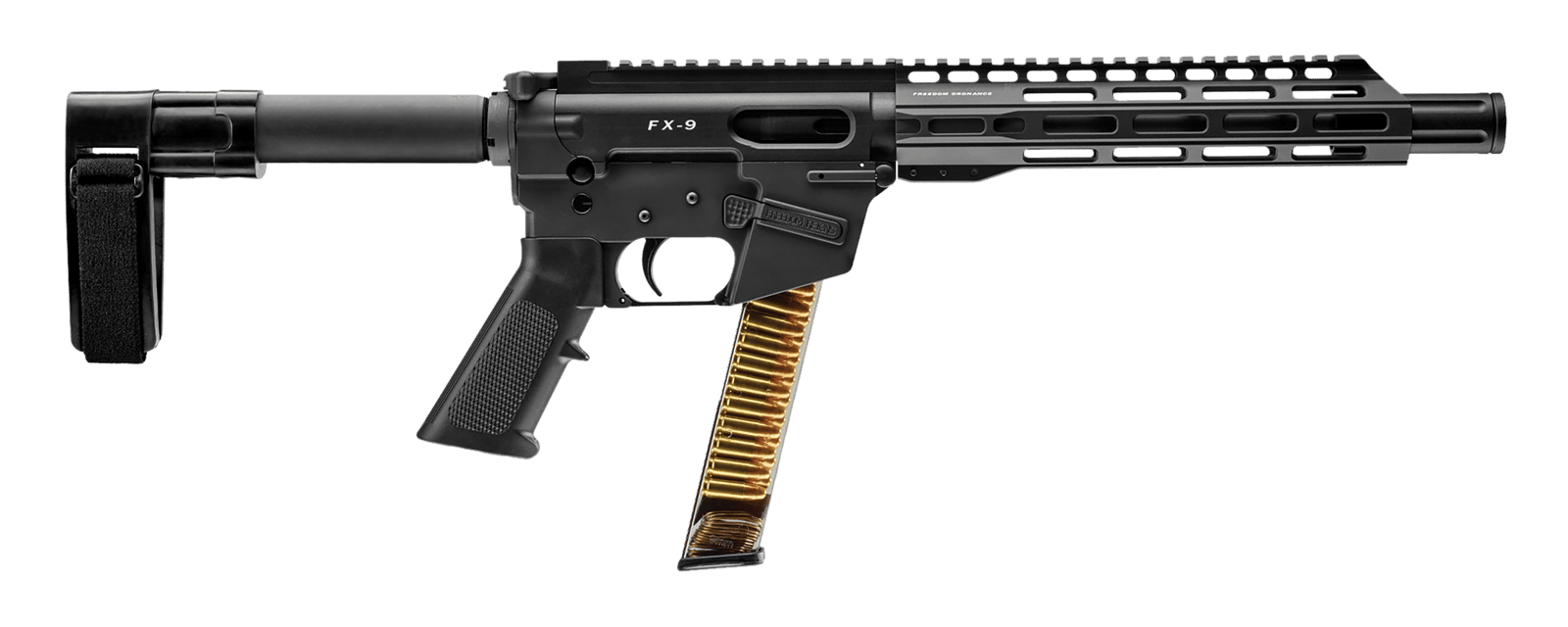 FREEDOM ORDNANCE FX9P10SBM FX-9  9mm Luger 32+1 10", Black, M-LOK Handguard, SB Mini Brace, A2 Grip, 3" Faux Suppressor