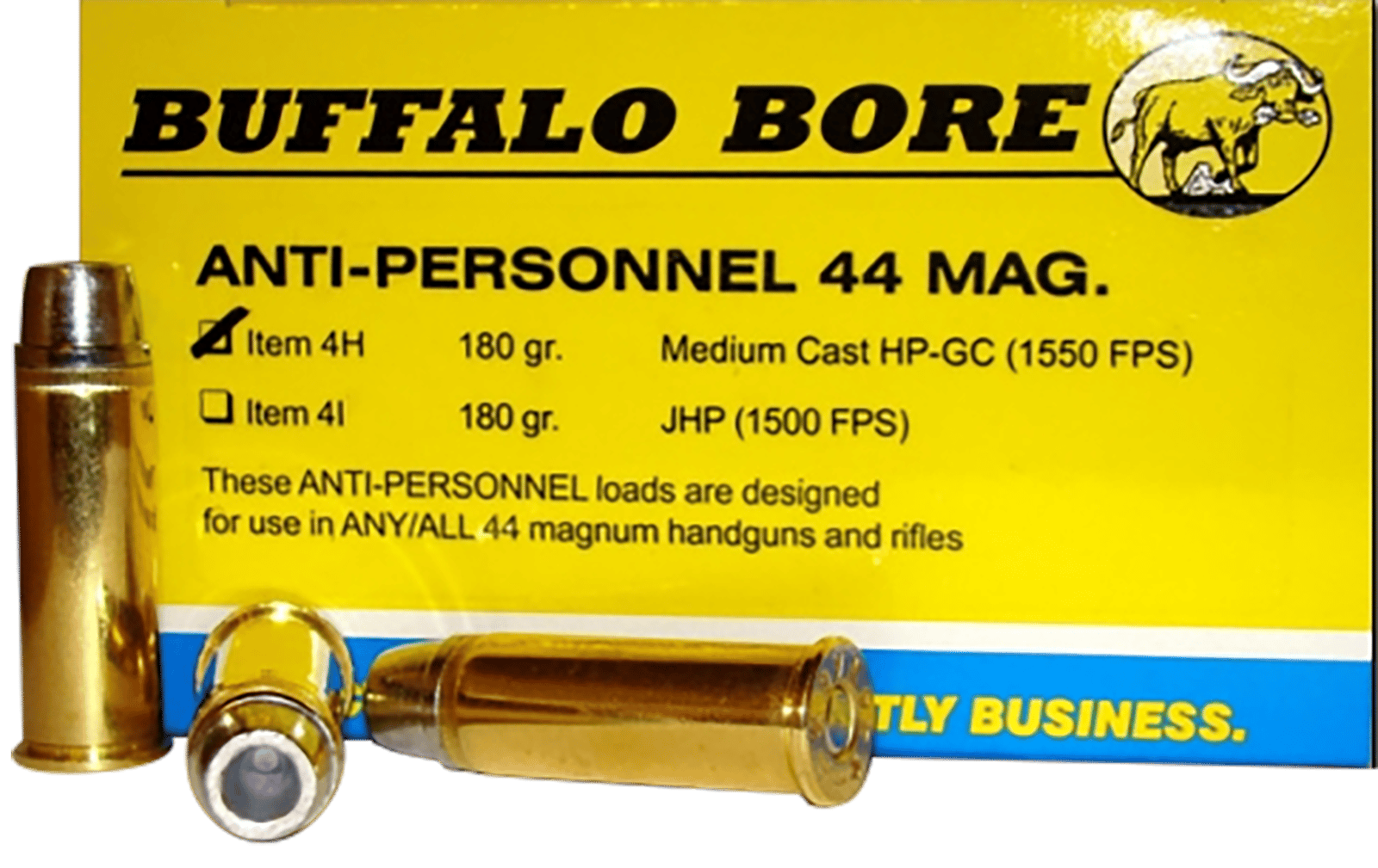 Buffalo Bore Ammunition 4H20 Anti-Personnel Strictly Business 44Rem Mag 180gr Medium Cast Hollow Point 20 Per Box/12 Case