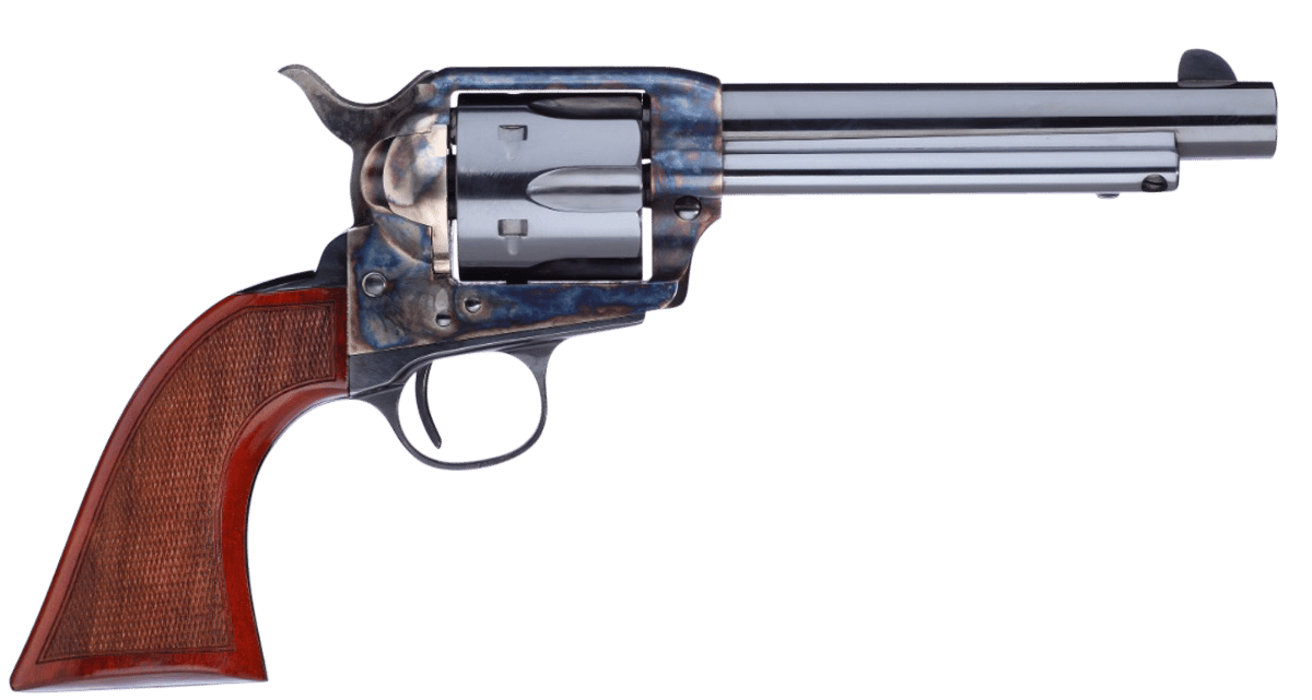 Taylors & Company 555138 1873 Cattleman Gunfighter 357 Mag Caliber with 5.50" Blued Finish Barrel, 6rd Capacity Blued Finish Cylinder, Color Case Hardened Finish Steel Frame & Walnut Army Size Grip
