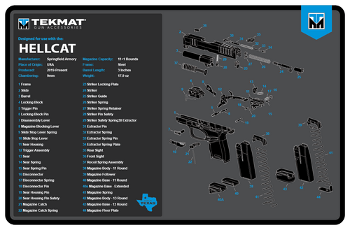 TekMat TEKR17HELLCATBLU Springfield Armory Hellcat Cleaning Mat Black/Blue/White Rubber 11"x17" Springfield Hellcat Parts Diagram