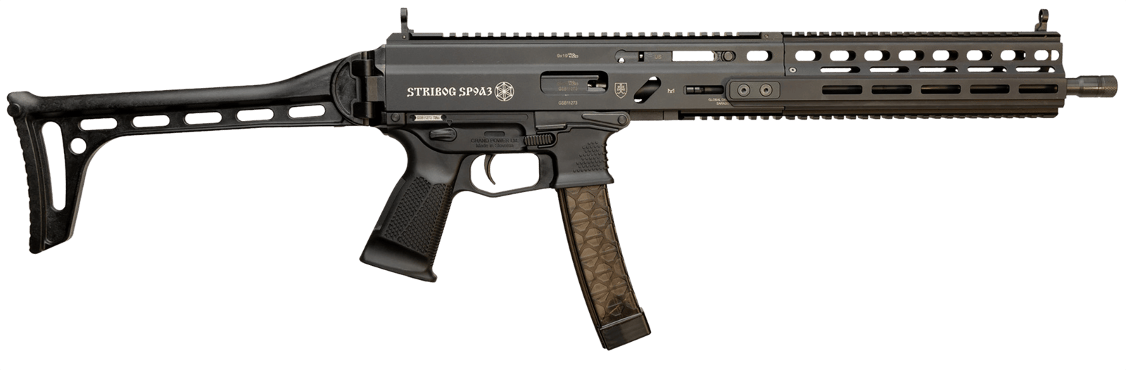 Grand Power 810091157978 Stribog SP9A3 9mm Luger 30+1 16" Black Picatinny Rail, Black Polymer Grip