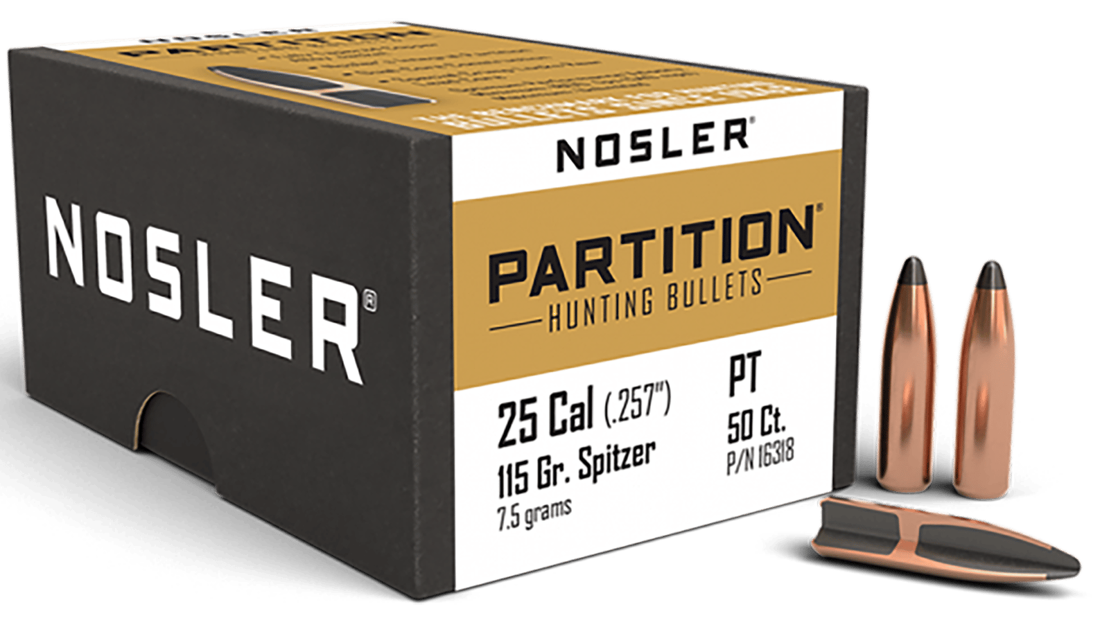 Nosler 16318 Partition  25Cal 115gr Spitzer 50/Box