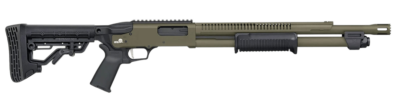 Mossberg 50757 590R  12 Gauge Pump 3" 6+1 18.50" OD Green Cerakote Heat Shield Barrel, OD Green Cerakote Steel Receiver, Black AR Mil-Spec Adjustable Synthetic Stock, Black Magpul Grip