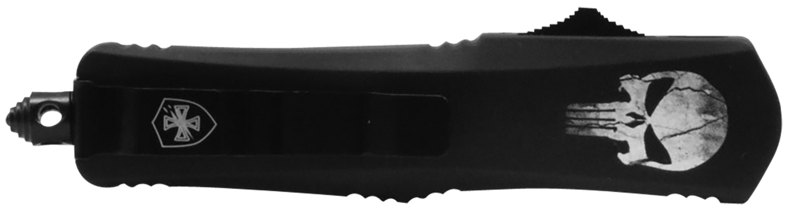 Templar Knife MFL231 Gen II Fallen Slim 3.43" OTF Tanto Plain Black Oxide Stonewashed 440C SS Blade, 5.05" Black w/Skull Aluminum Handle, Glass Breaker