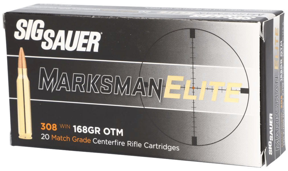 Sig Sauer E308M120 Marksman Elite  308 Win 168 gr Open Tip Match 20 Per Box/ 25 Case