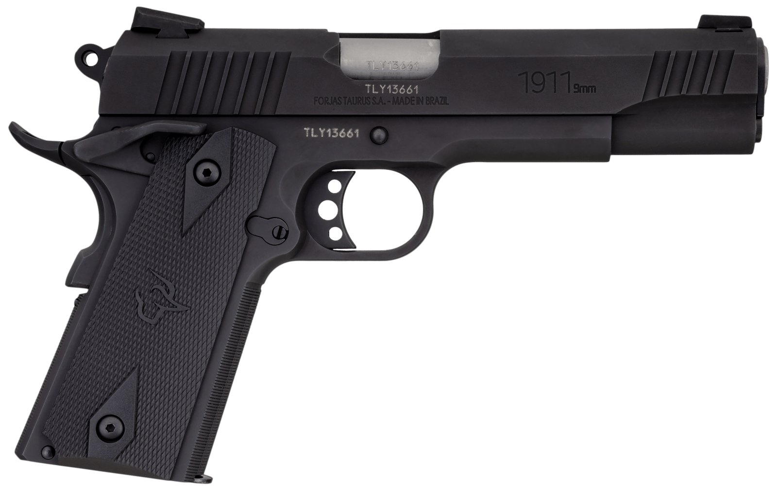 Taurus 11911019MM 1911  9mm Luger 9+1 5" Barrel, Matte Black Finish Beavertail Frame, Serrated Matte Black Steel Slide & Checkered Polymer Grip Includes Magazine