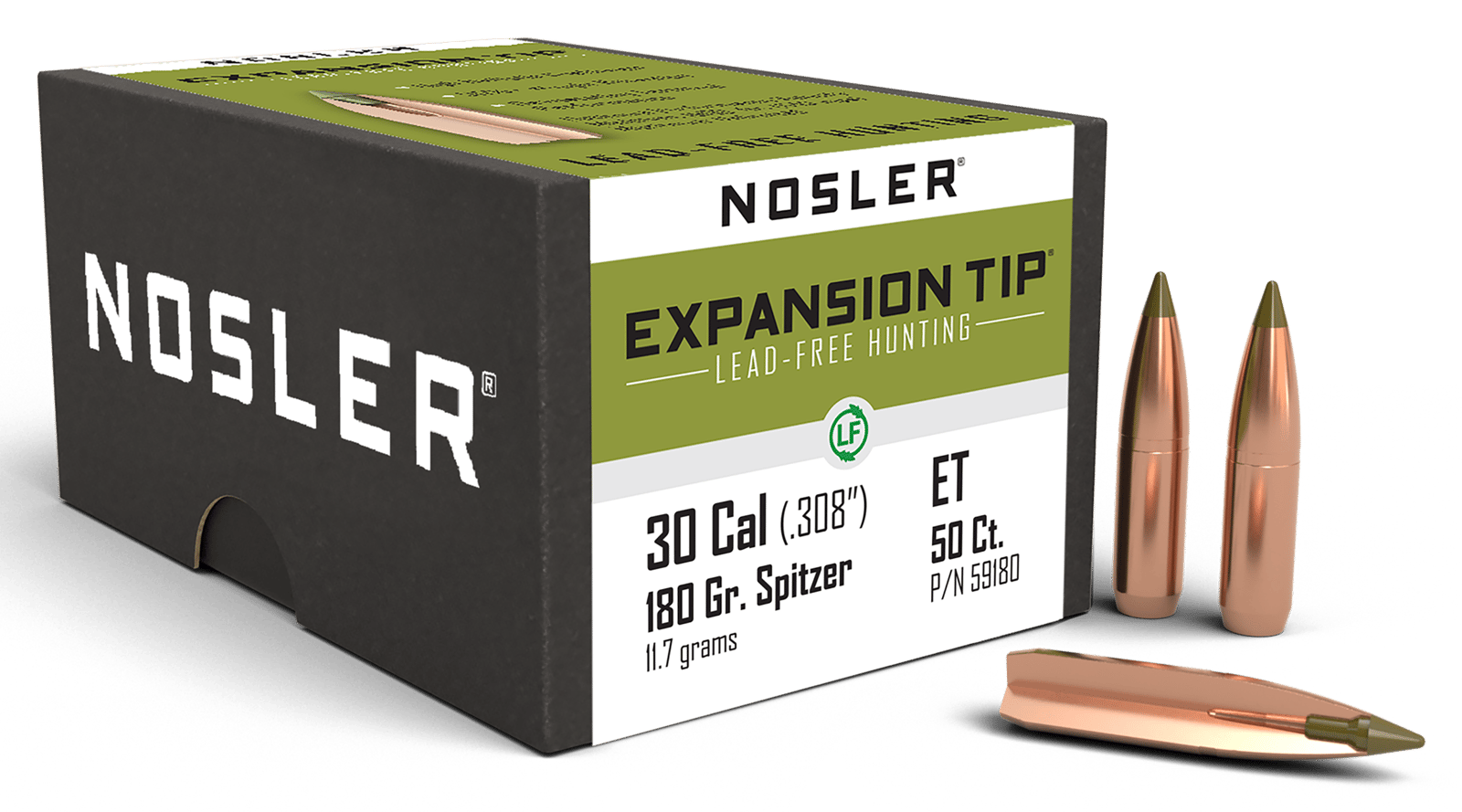 Nosler 59180 E-Tip  30Cal 180gr Spitzer 50/Box