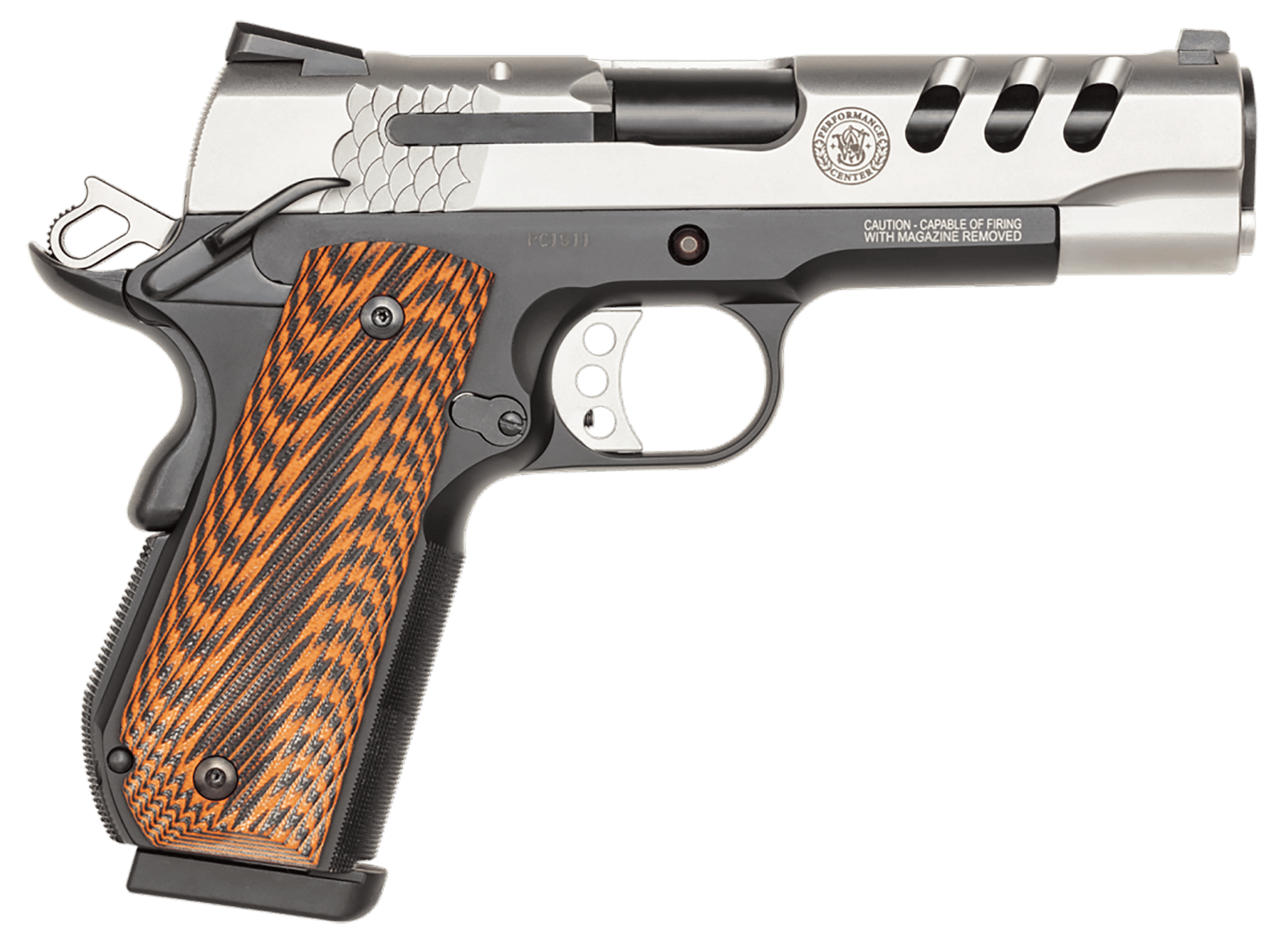 Smith & Wesson 170344 1911 Performance Center  45 ACP 4.25" Throated Barrel 8+1, Black Scandium Frame, Ported Matte Stainless Steel Slide, G10 Custom Wood Grip, Ambidextrous Safety