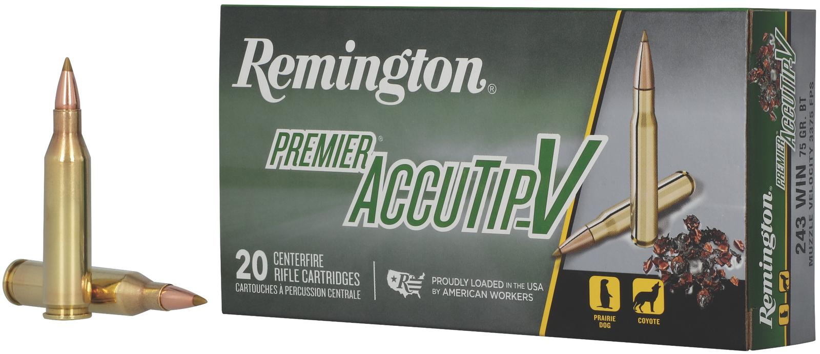 Remington Ammunition 29194 Premier Accutip-V 243Win 75gr AccuTip V Boat Tail 20 Per Box/10 Case