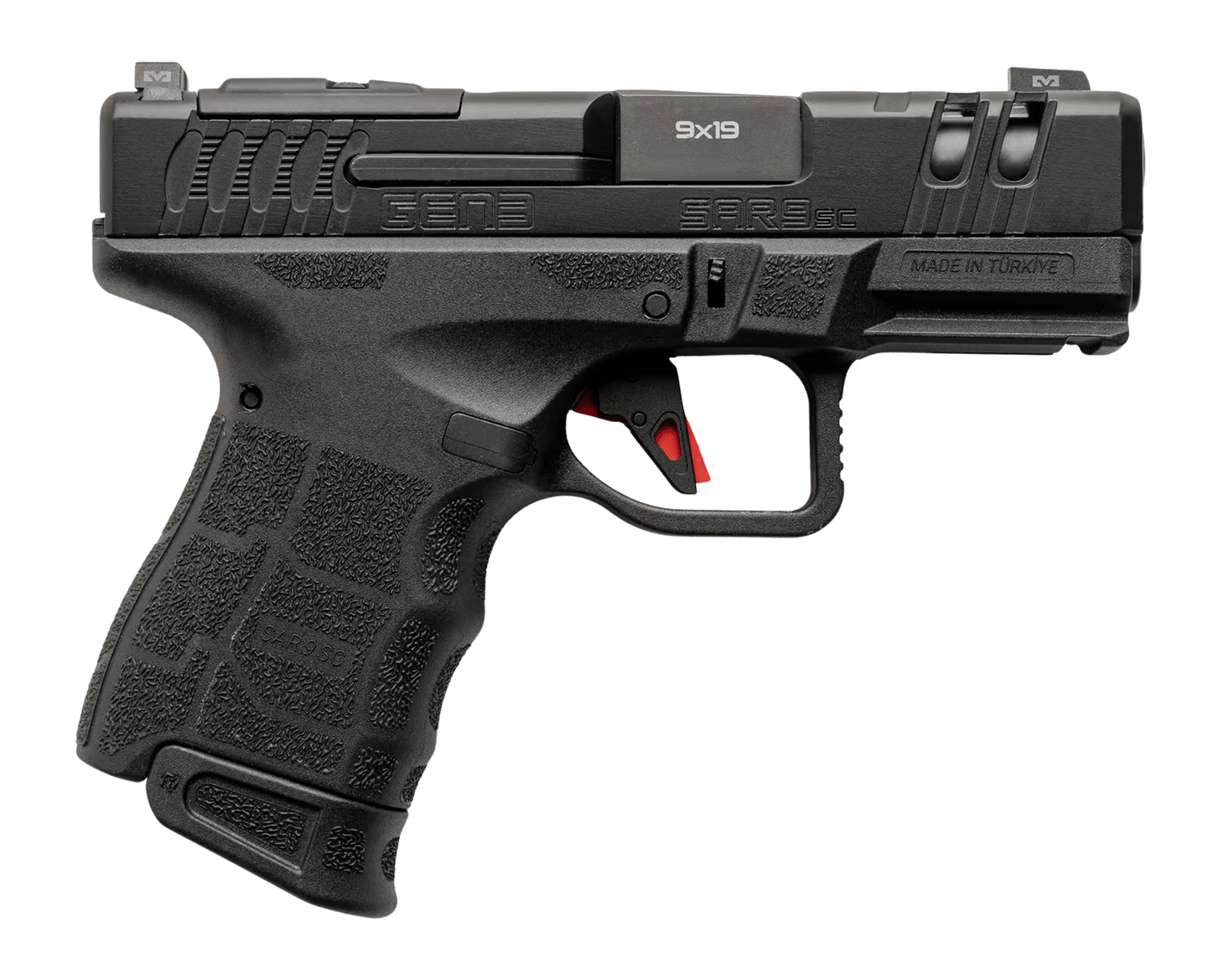 Sarsilmaz SAR9SCG3BL10 SAR9 Gen3 Sub-Compact 9mm Luger 10+1 3.30" Black Barrel, Black Steel Optic Cut/Serrated Slide, Black Polymer Frame w/Picatinny Rail, Textured Grip, RMSc Footprint