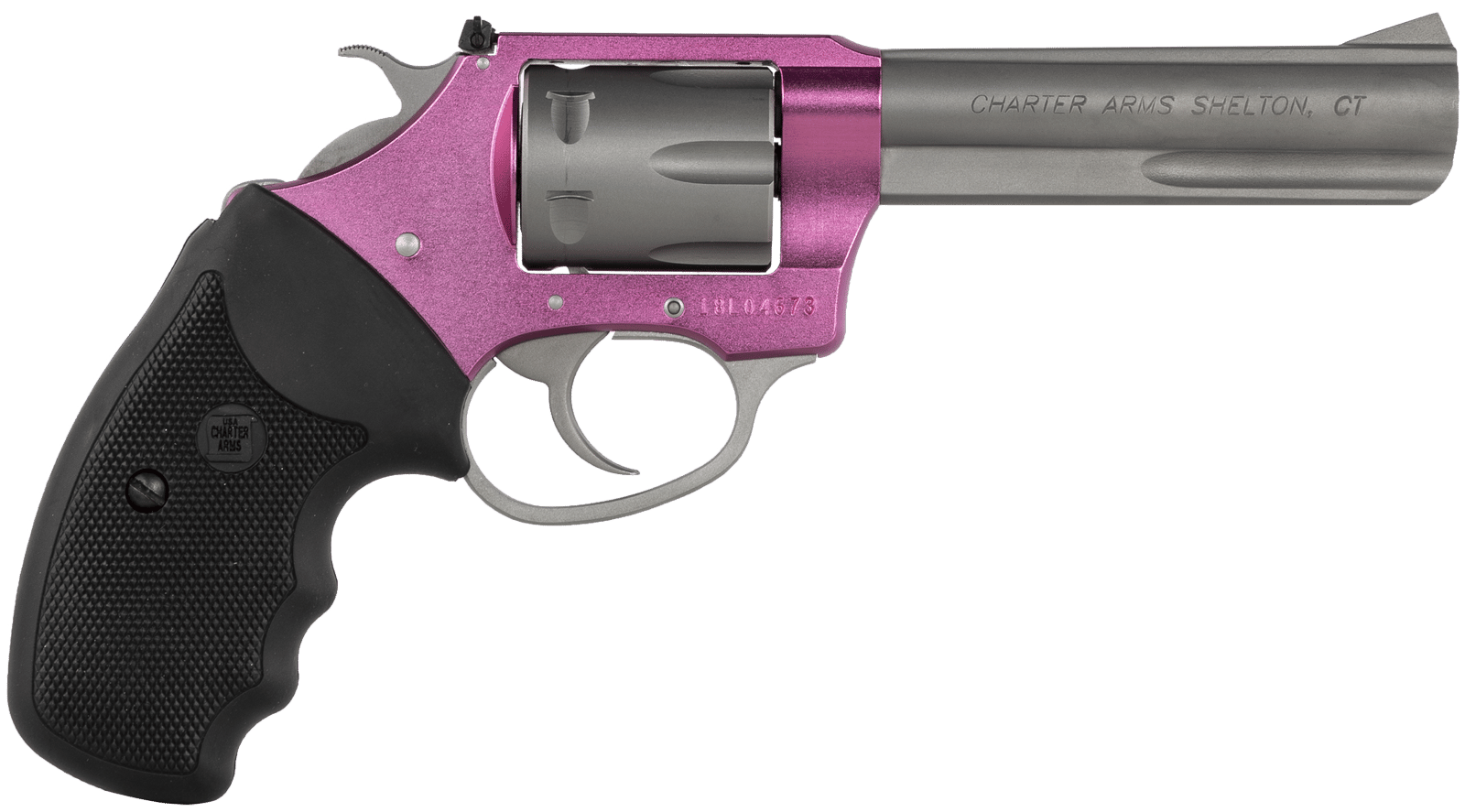 Charter Arms 52232 Pathfinder Lite 22 LR 8 Shot, 4.20" Matte Stainless Steel Barrel & Cylinder, Pink Aluminum Frame w/Black Finger Grooved Rubber Grip, Exposed Hammer