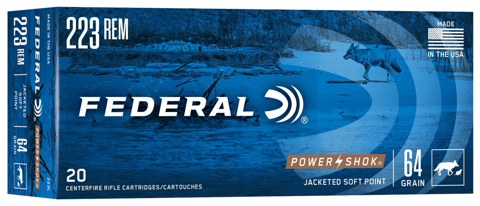 Federal 223L Power-Shok  223Rem 64gr Jacketed Soft Point 20 Per Box/10 Case