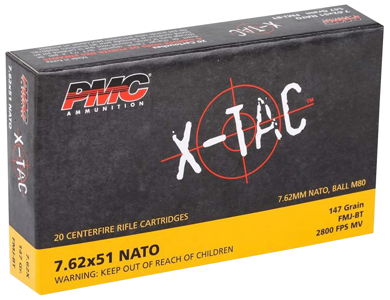 PMC 762X X-Tac  7.62x51mmNATO 147gr Full Metal Jacket Boat Tail 20 Per Box/25 Case