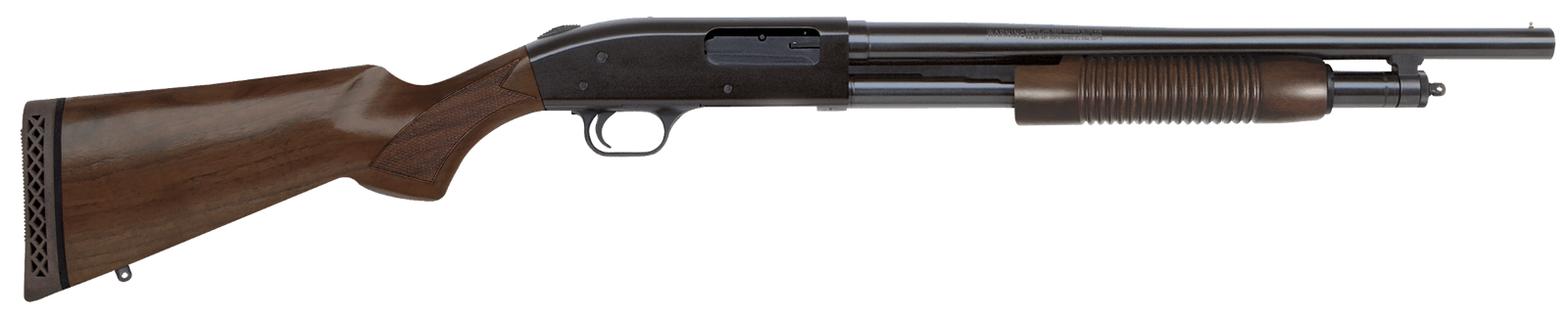 Mossberg 50429 500 Retrograde Full Size 12 Gauge Pump 3" 5+1 18.50" Blued Steel Barrel, Blued Drilled & Tapped Steel Receiver, Fixed Walnut Stock, Ambidextrous