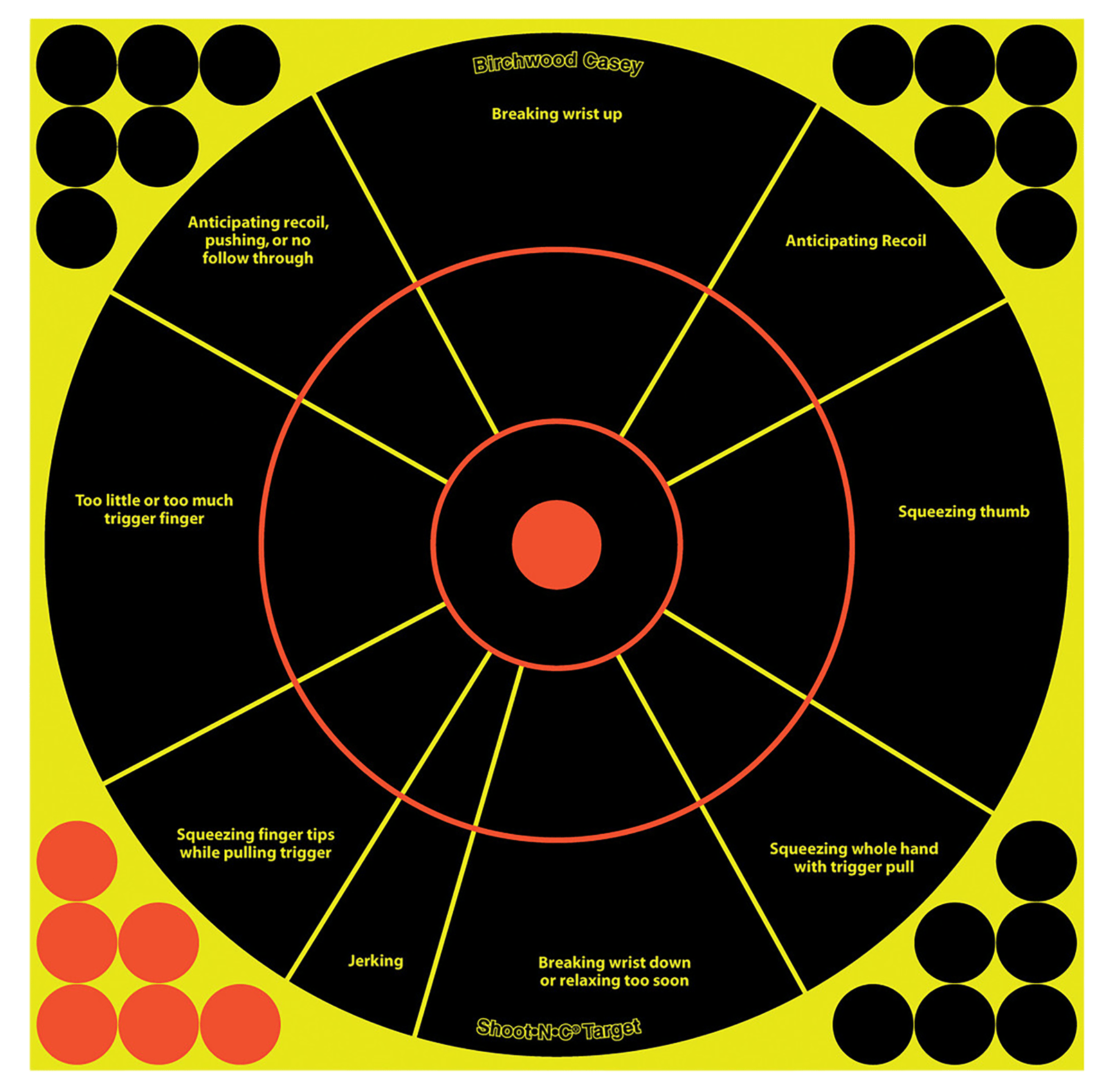 Birchwood Casey 34032 Shoot-N-C Reactive Target Self-Adhesive Paper Black/Yellow/Red 12" Circle 5 Pack