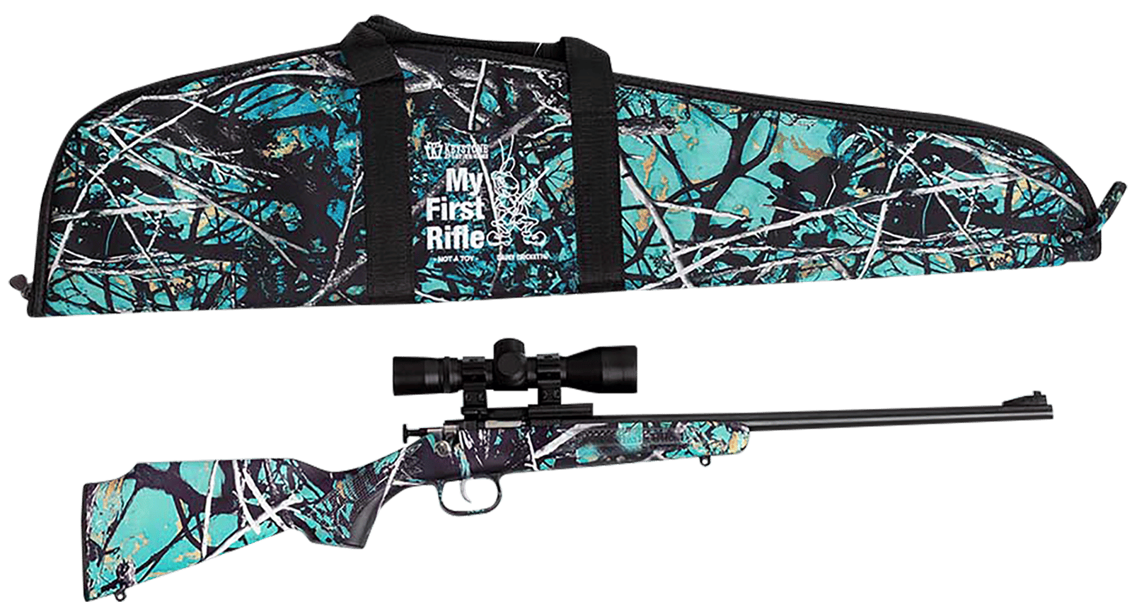 Crickett KSA2172BSC My First Rifle Package 22 S/L/LR Single Shot 16.10" Blued Steel Barrel & Receiver, Muddy Girl Serenity Synthetic Fixed Stock, 4x32 Scope