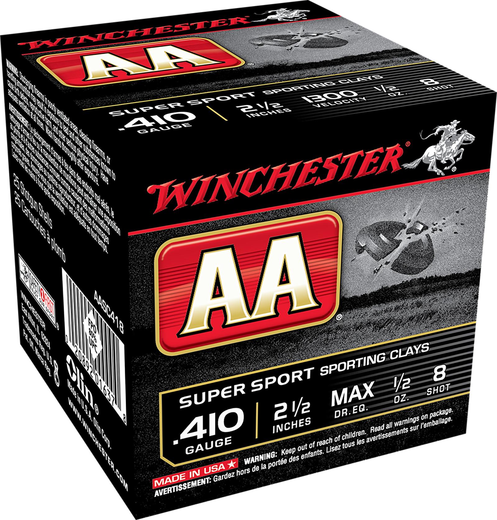 Winchester Ammo AASC418VP AA Sporting Clay 410Gauge 2.50" 1/2oz 8Shot 100 Per Box/5 Case