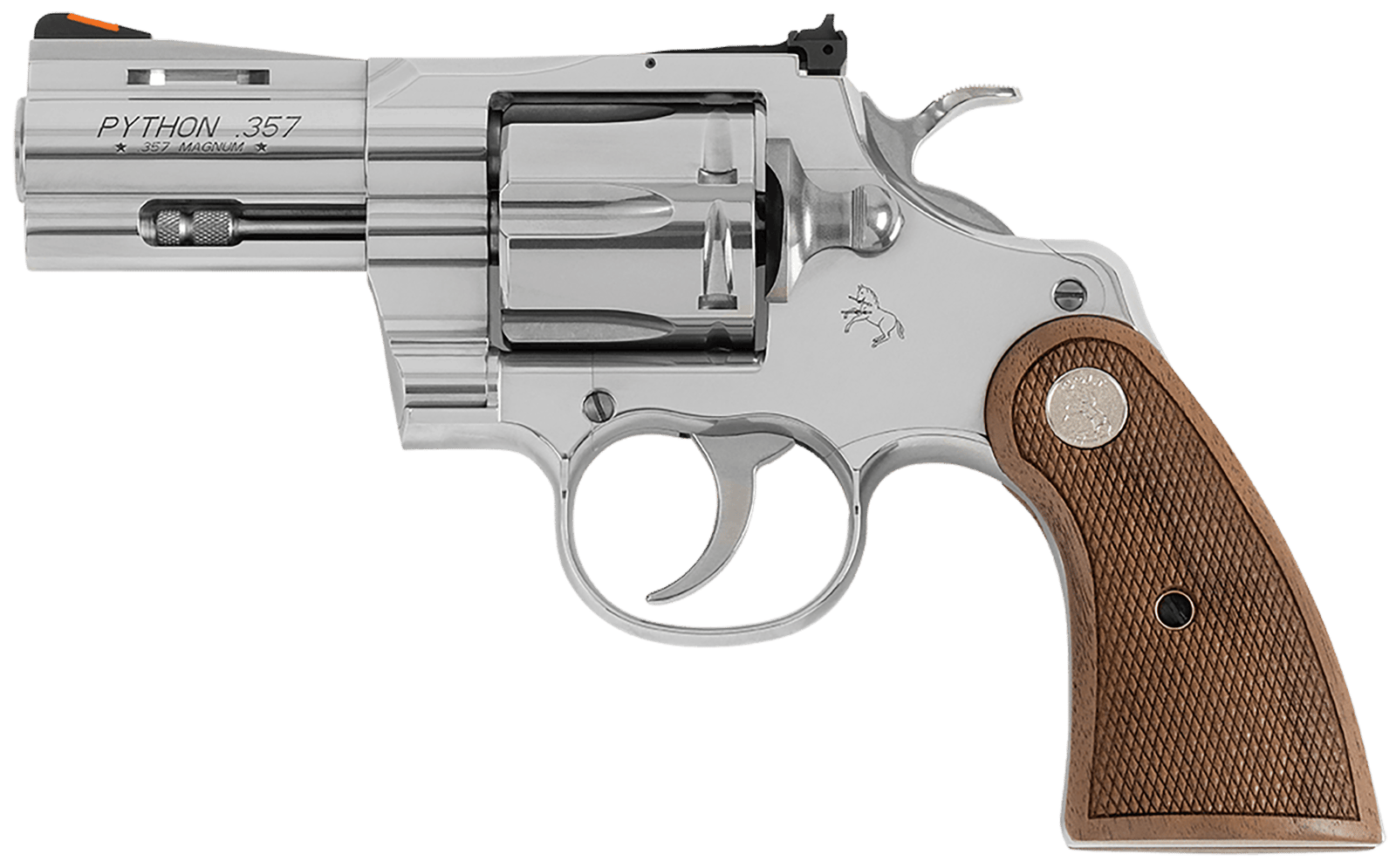 Colt Mfg PYTHONSP2WCTS Python  357 Mag/38 Special 6 Shot 2.50" Stainless Recessed Target/Vent Rib Barrel, Stainless Cylinder & Frame, Walnut w/Colt Medallion Grip