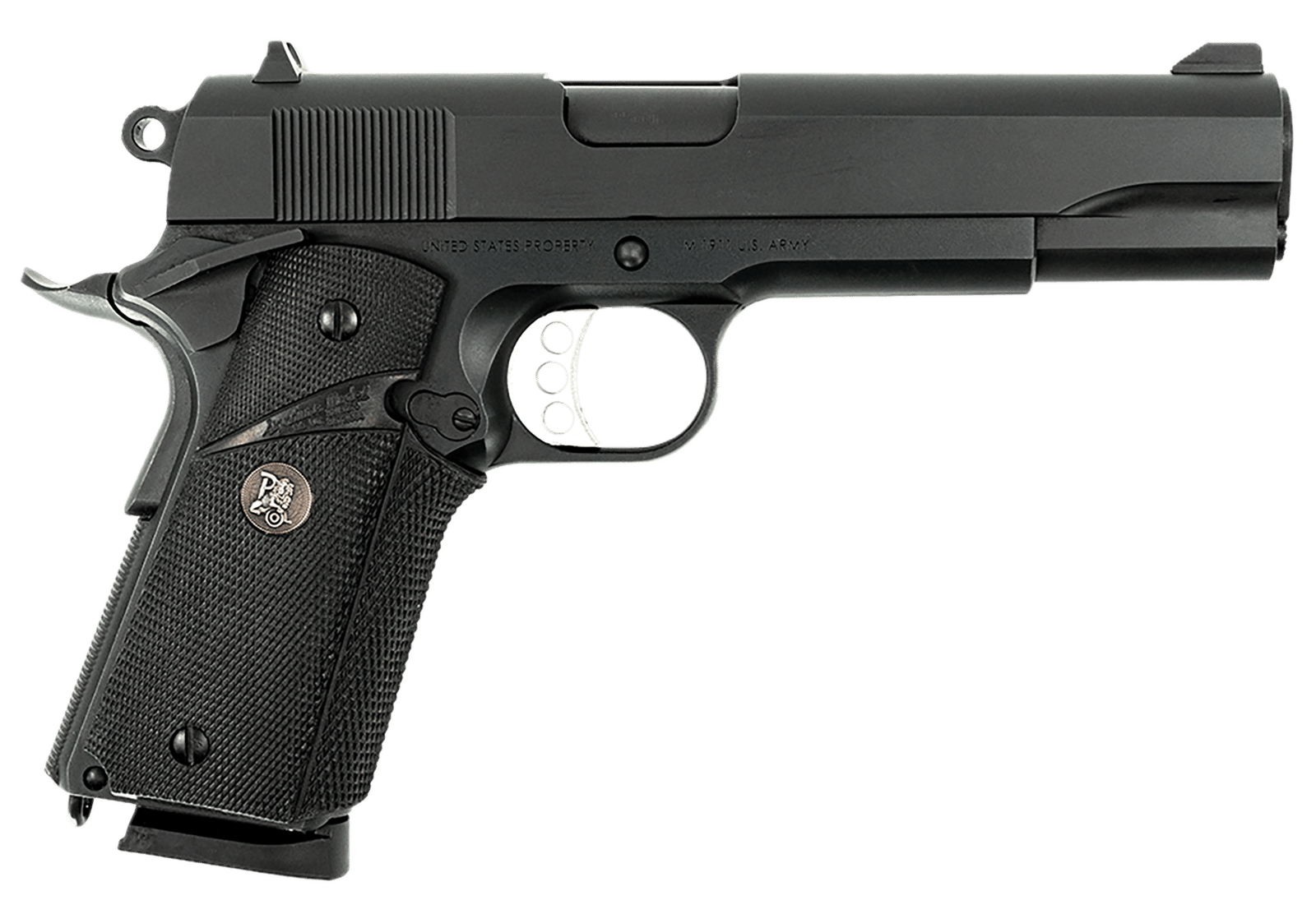MAC 10100575 1911 Meusoc Full Size Frame 45 ACP 8+1 5" Black Target Crown Barrel, QPQ Tenifer Cerakote Steel Serrated Slide, QPQ Tenifer Cerakote Steel Frame w/Beavertail, Black Pachmayr Grip