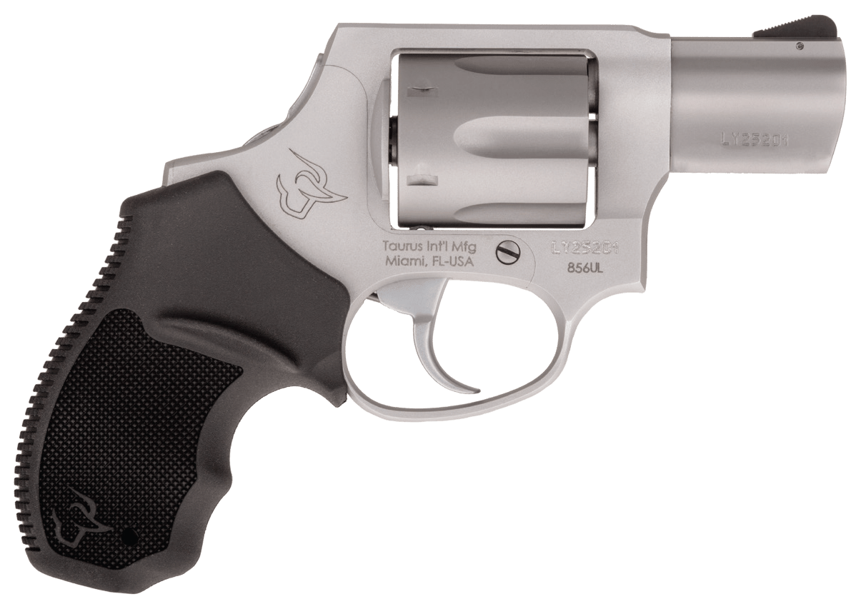 Taurus 2856029ULCH 856 Ultra-Lite 38 Special +P 6 Shot 2" Barrel, Overall Matte Finish Stainless Steel, Concealed Hammer Frame, Finger Grooved Black Rubber Grip