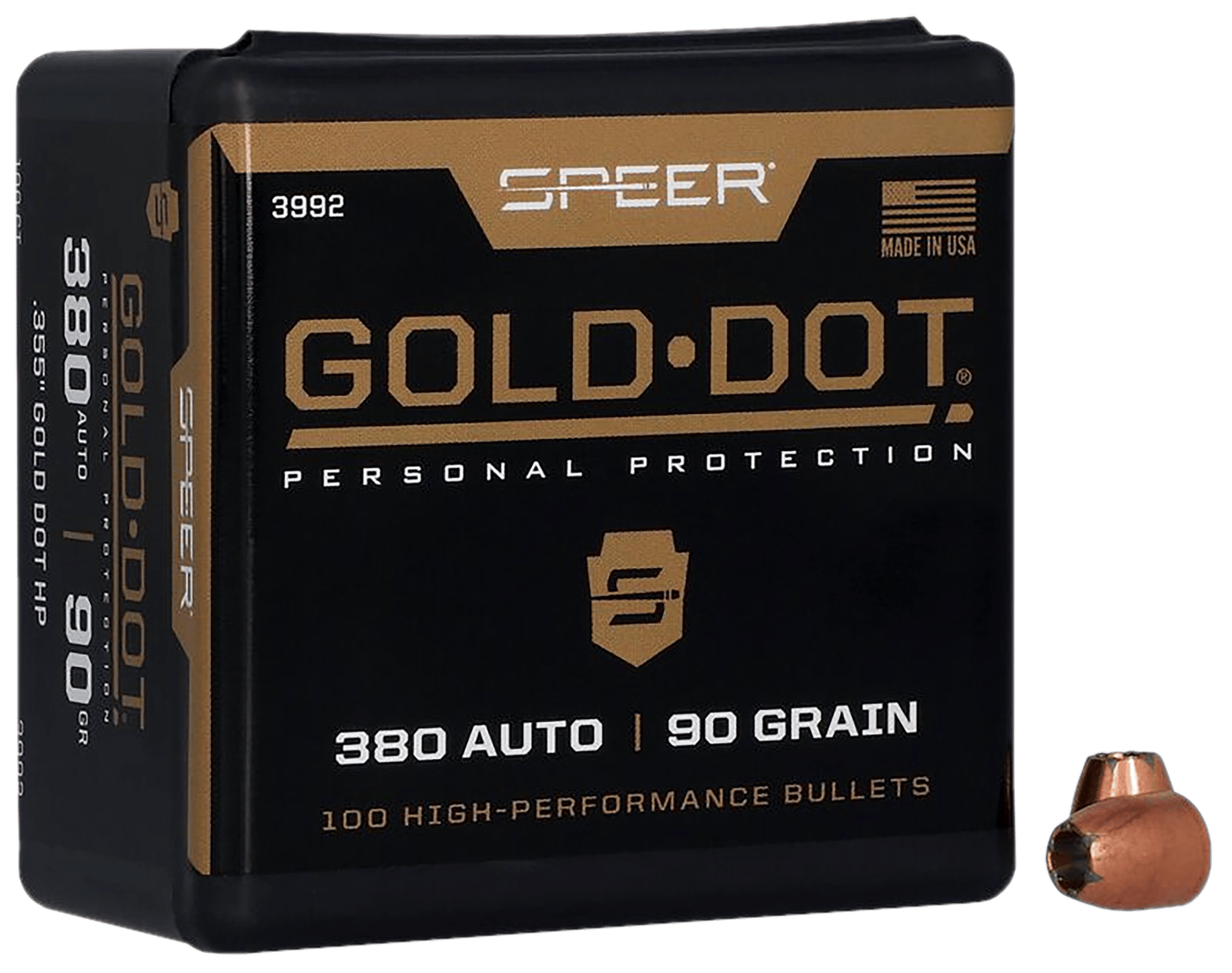 Speer 3992 Gold Dot Personal Protection 9mm .355 90 GR Hollow Point 100 Box