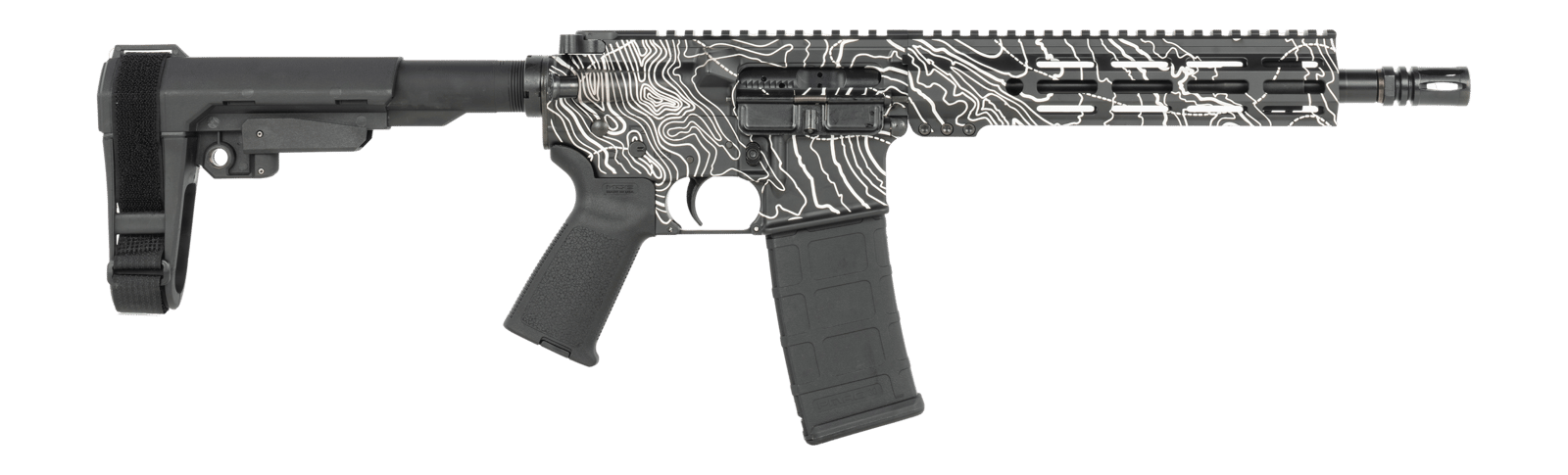 Shark Coast Tactical SCC07312TOPO-P Topography  5.56 NATO 30+1 10.50" Black Nitride Threaded Barrel, Aluminum Receiver w/Picatinny Rail, M-LOK Handguard, Black Polymer SB Tactical SBA3 Brace, Polymer