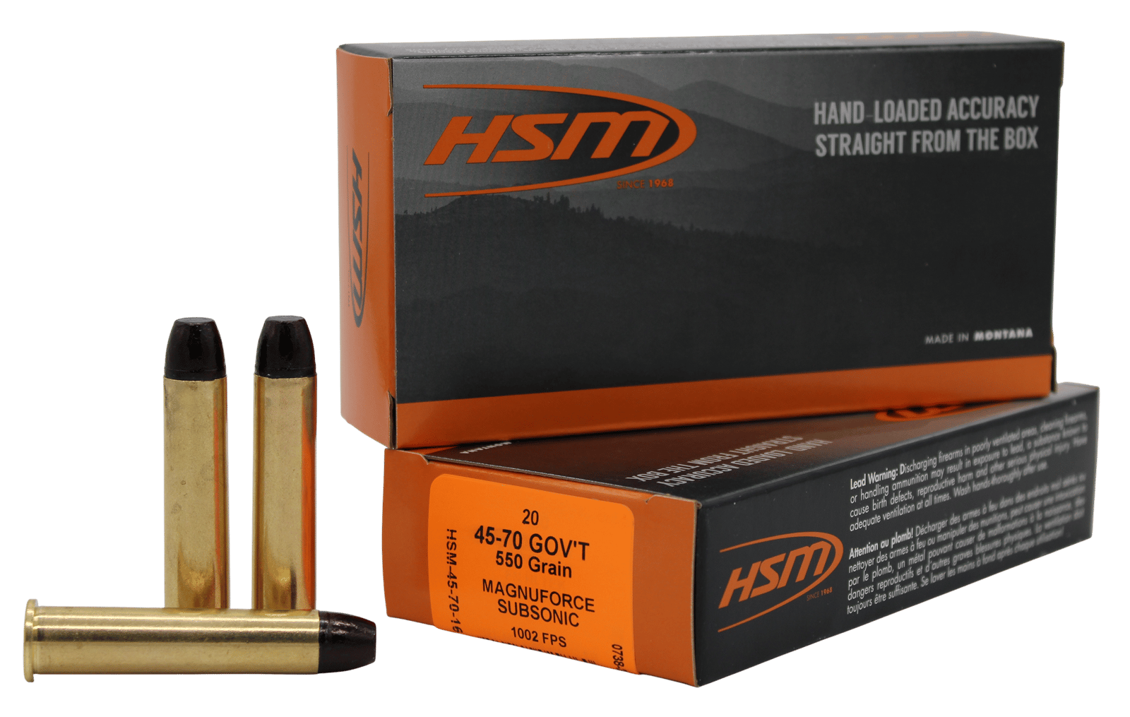 HSM 457016N   45-70Gov 550gr Hard Cast Long Flat Nose 20 Per Box/25 Case