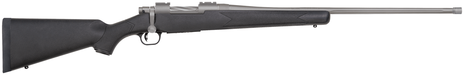 Mossberg 28245 Patriot  Full Size 6.5 PRC 4+1 24" Stainless Cerakote Fluted Threaded Barrel, Drilled & Tapped Stainless Cerakote Receiver, Black Fixed Synthetic Stock