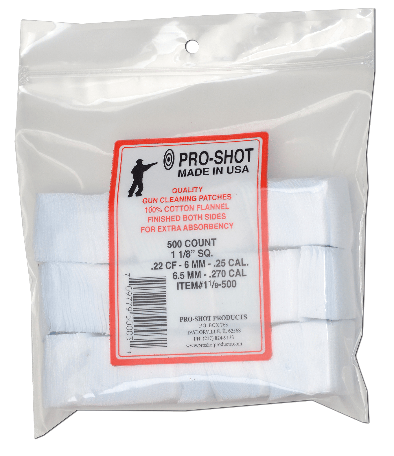 Pro-Shot 118500 Cleaning Patches  .22/ .270 Cal 1.125" Square Cotton Flannel 500 Pack