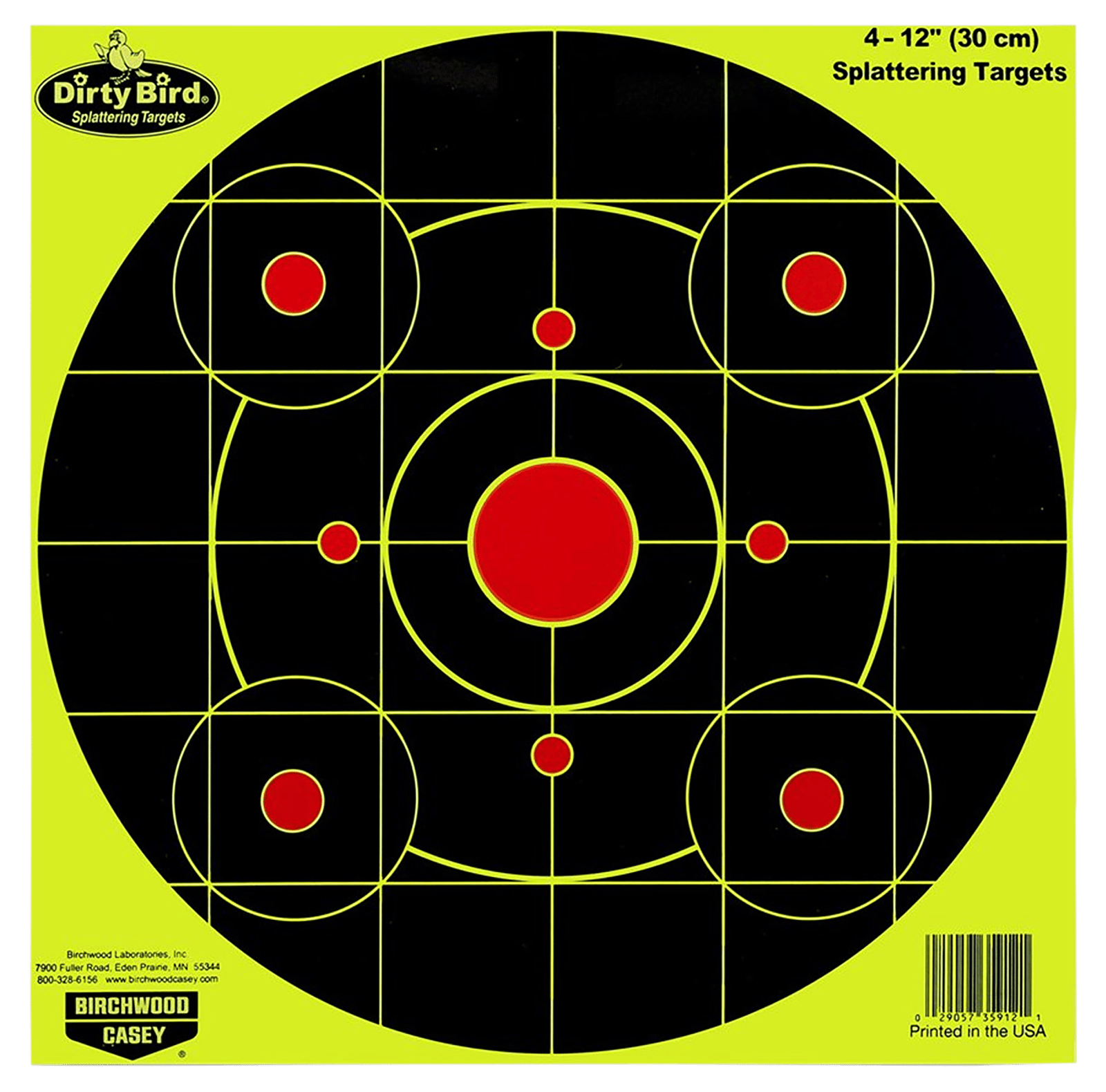 Birchwood Casey 35925 Dirty Bird  12" Bullseye Paper Hanging Pistol/Rifle Black/Yellow 25 Per Pkg