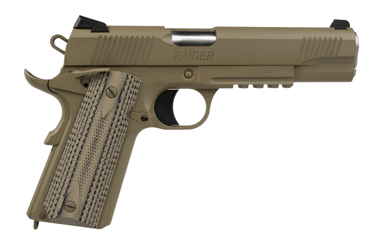 Tisas Arms 10100549 1911 Duty 9mm Luger 9+1 5" Stainless Barrel, Flat Dark Earth Cerakote Stainless Steel Serrated Slide & Frame w/Picatinny Rail, G10 Grip