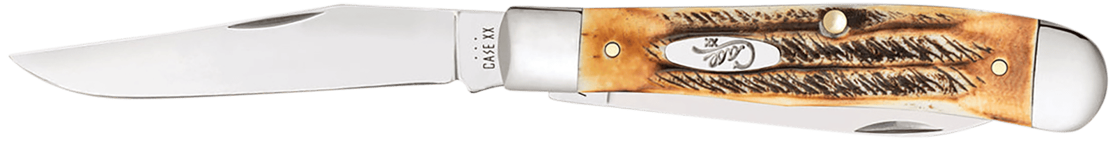 Case 03573 Trapper  3.25" Folding Clip Point/Spey Plain Mirror Polished Tru-Sharp SS Blades, Burnt Dark Amber 6.5 BoneStag Handle