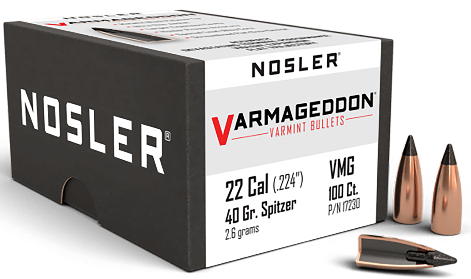 Nosler 17230 Varmageddon  22Cal 40gr Flat Base Tipped 100/Box