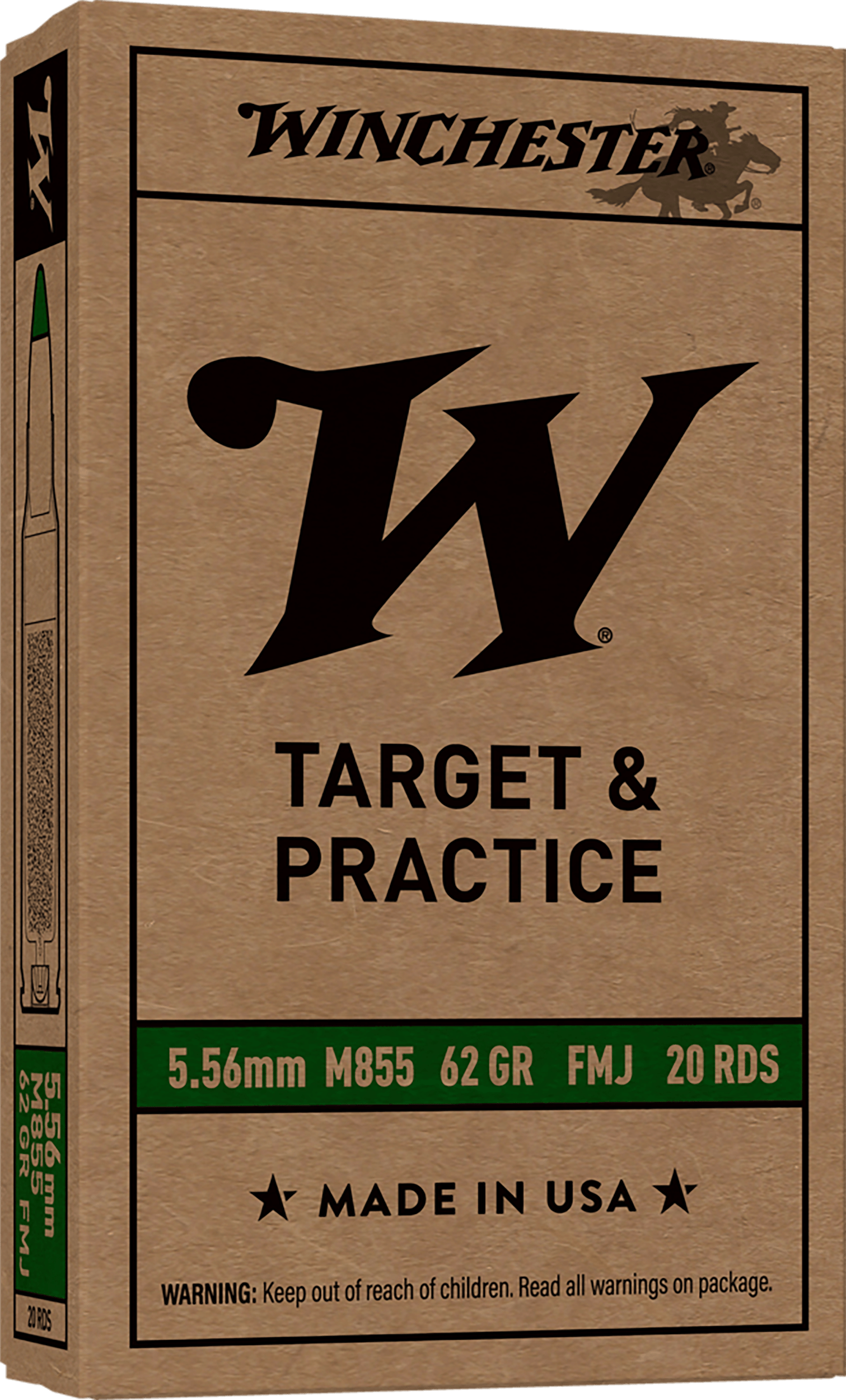 Winchester Ammo WM855K USA M855 Green Tip 5.56x45mmNATO 62gr Full Metal Jacket Lead Core 20 Per Box/50 Case
