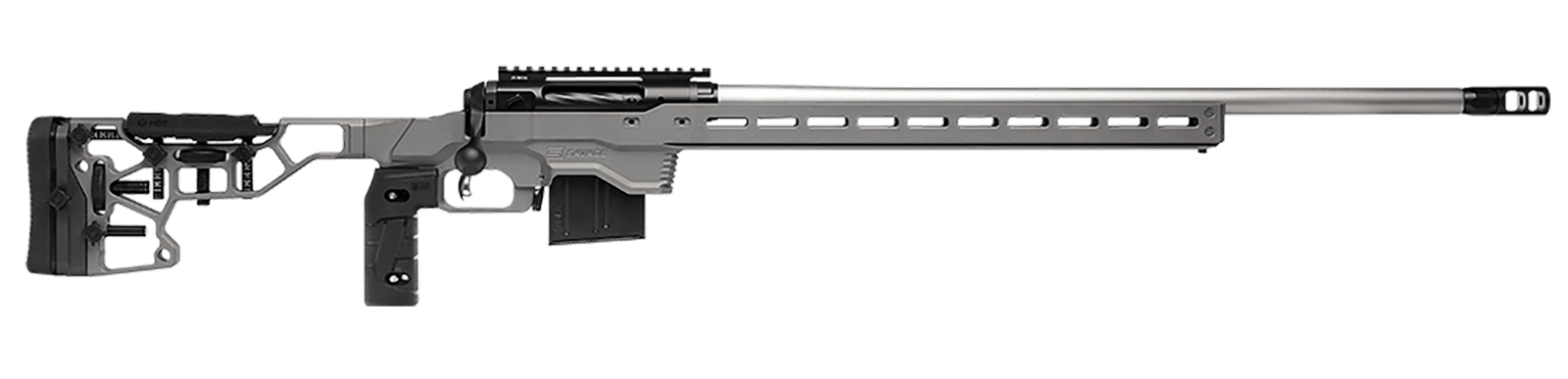Savage Arms 57561 110 Elite Precision 300 PRC 30" 5+1 Matte Black/ Gray Cerakote/Black Polymer/Optic Ready *Self timing taper aligned muzzlebrake (Short Action Calibers Only)