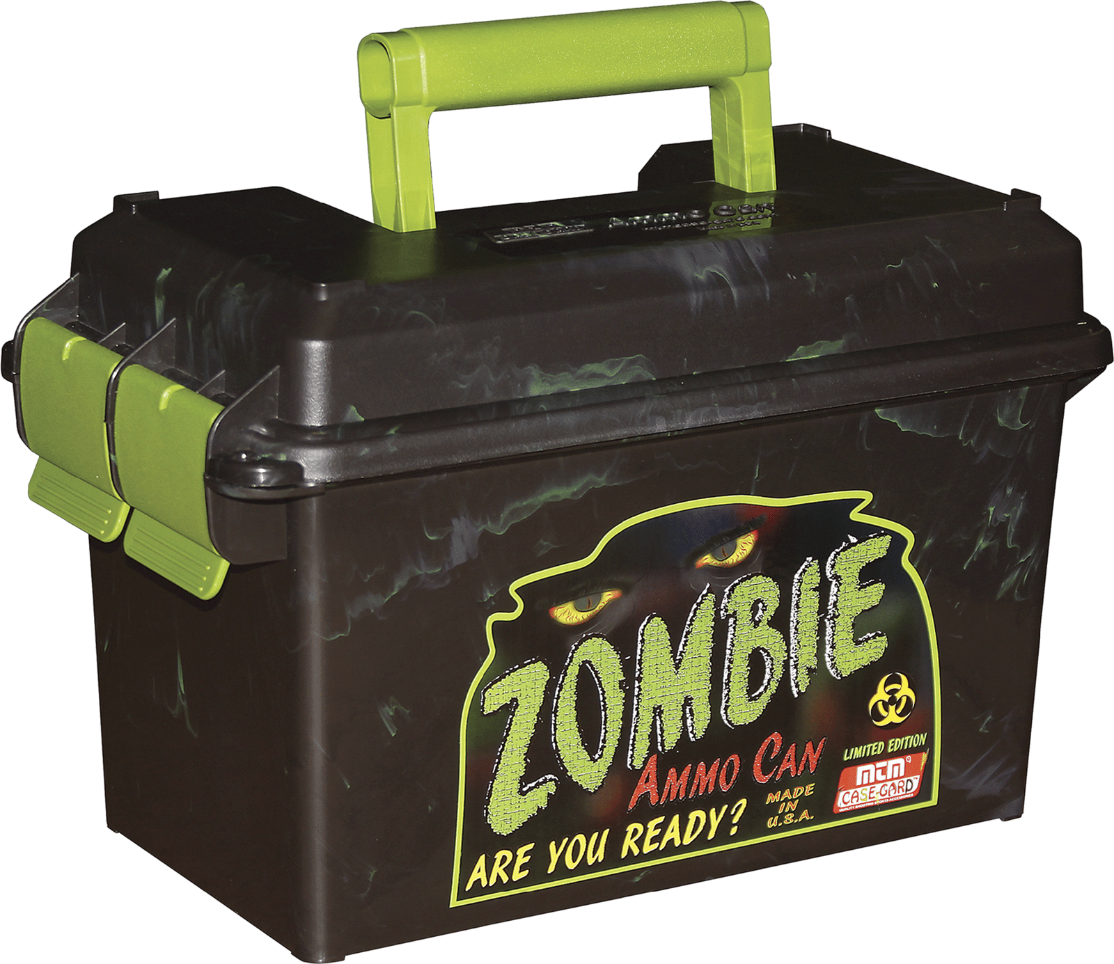 MTM Case-Gard AC50Z Ammo Can  50Cal Rifle Black w/Zombie Green Accents Polypropylene